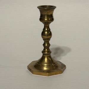 Vintage Solid Brass Candlestick Holder Octagonal Base Taper Candle Stand 4.75in
